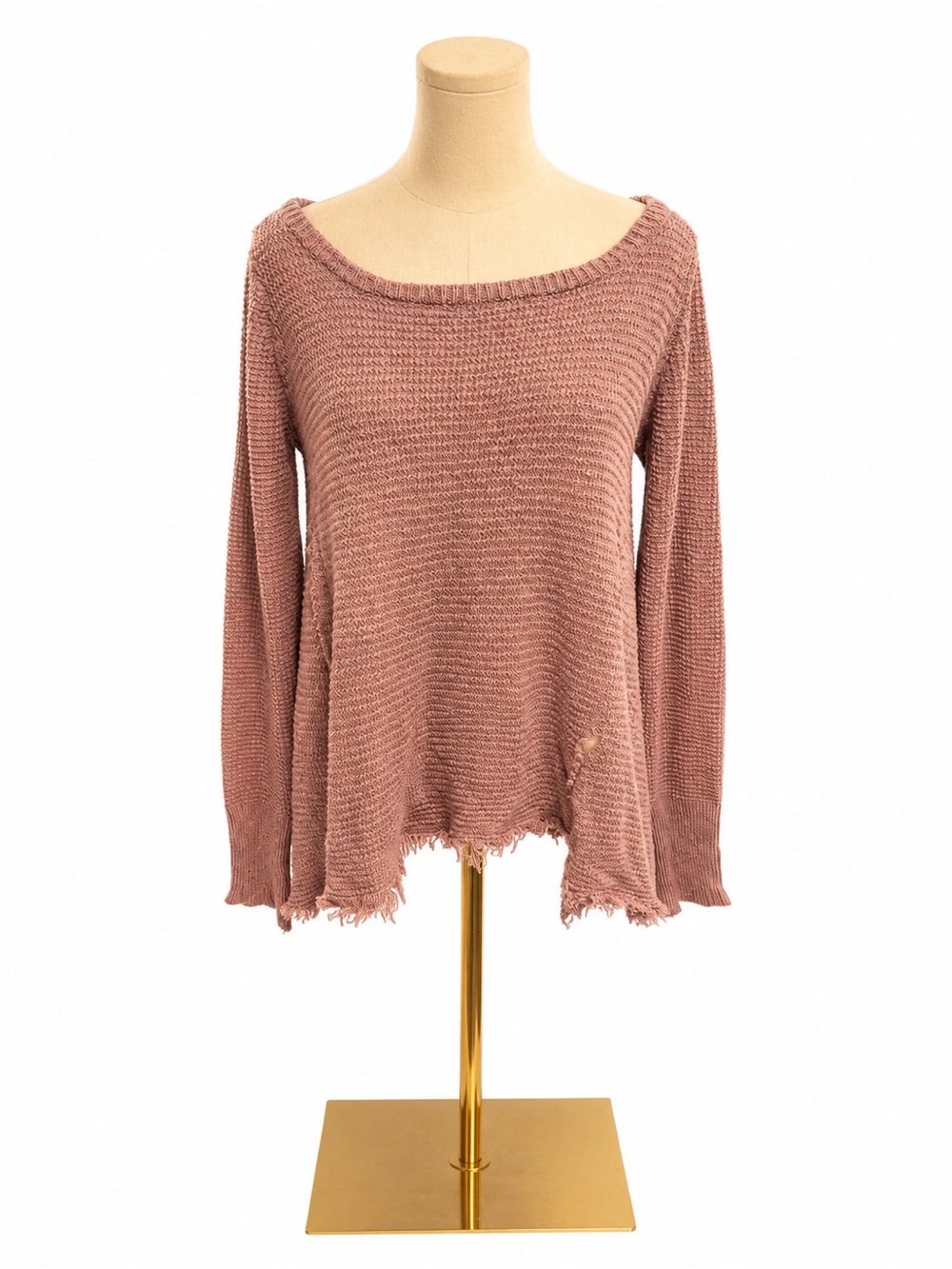 Kaisley Pink Distressed Hem Knit Sweater Size Large